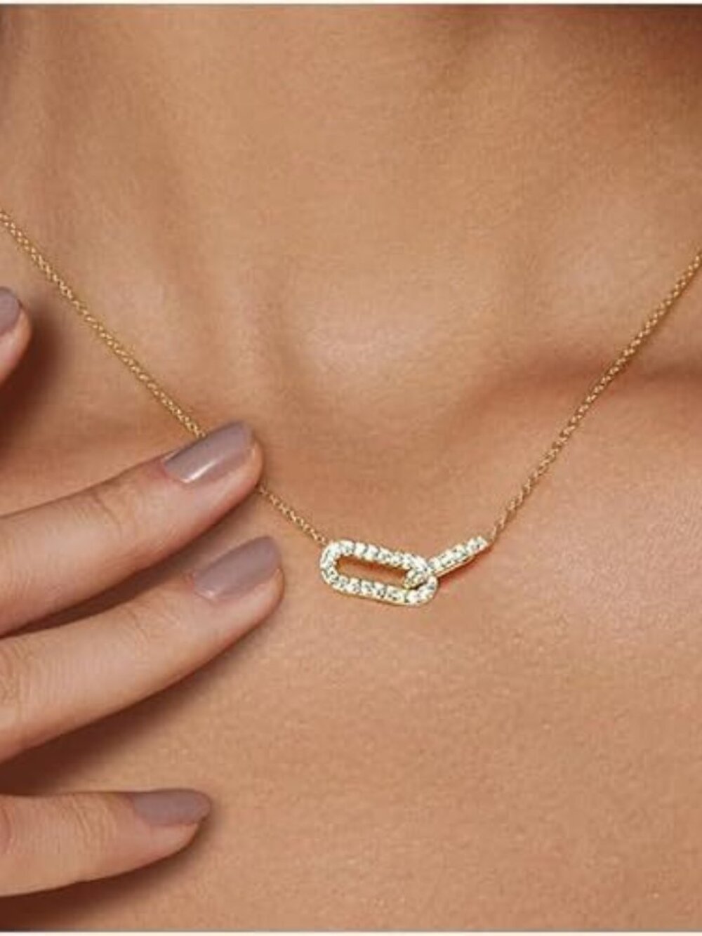 3/$35 NWT Copper Gold Interlocking Oval Link Pavé Crystal Pendant Necklace NEW